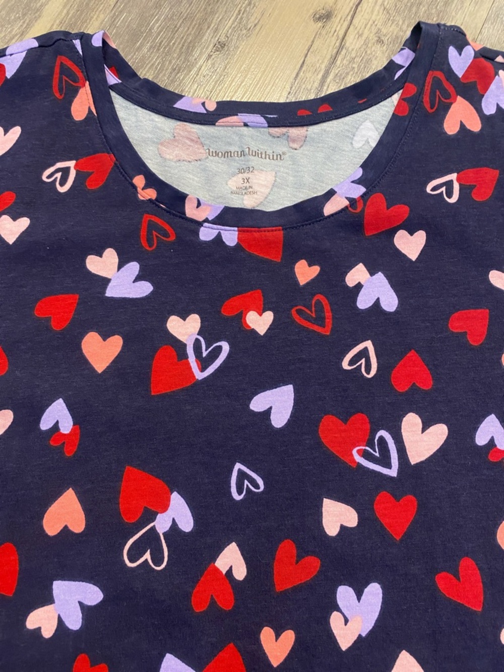 Woman Within Hearts T-Shirt Navy Red 3X 30/32